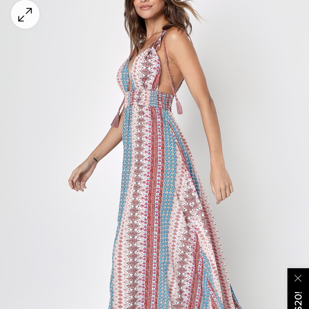 Maxin' Relaxin' Blue Multi Print Sleeveless Tie-Strap Maxi Dress Vacation Dress